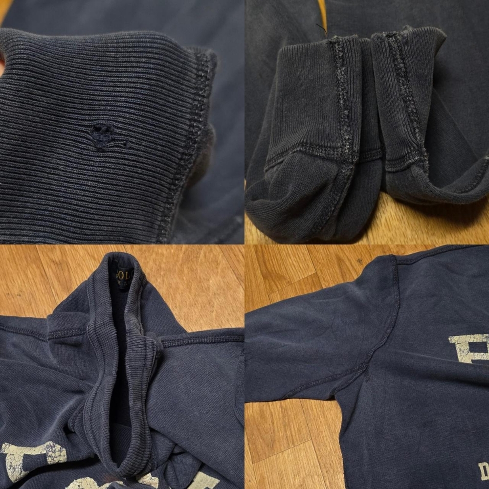 Polo Ralph Lauren Sweatshirt Medium Blue Crewneck Bulldog Distressed Faded - Picture 7 of 8